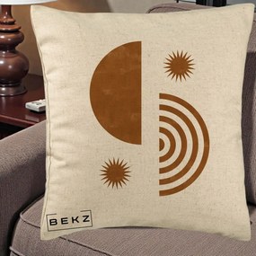 Perna Decorativa Boho Sun si Spirala, 40x40 cm, Bej, Husa Detasabila, Perna Inclusa, BEKZ®