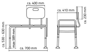 Ridder - Scaun pentru cadă cu mâner, 70 x 63 cm, alb