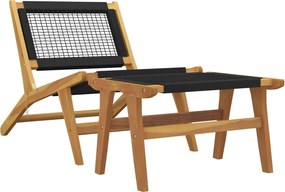 vidaXL Scaun de grădină cu suport picioare, lemn masiv tec & poliester