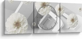 Tablou abstract cu flori albe (cu ceas) (90x30 cm)