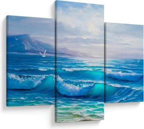 Tablou - Pictură în ulei de mare cu pescăruși (90x60 cm)