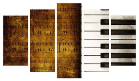 Tablou MDF ( 5 buc ) Piano cu note, Multicolor, 60x110 cm