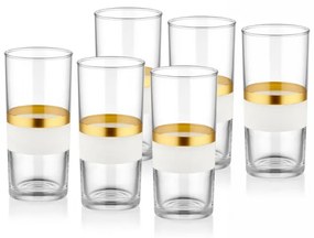 Set 6 Pahare 225 ml, Sticla, SNW0008, Transparent / Auriu