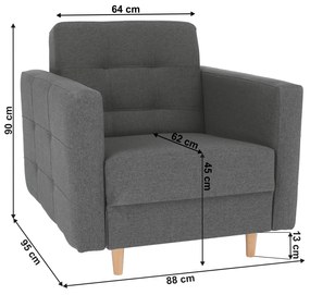 Fotoliu complet tapiţat, material textil gri închis, AMEDIA