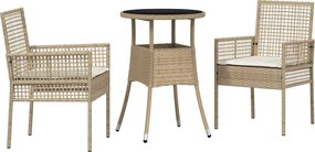 vidaXL Set de masă pentru grădină 3 pcs Bej poliratan