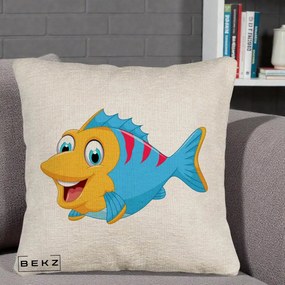 Perna Decorativa Peste Vesel Cartoon, 40x40 cm, Bej Canapea, Husa Detasabila, Perna Inclusa, BEKZ®
