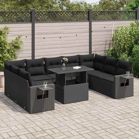 vidaXL Set canapele de grădină cu perne, 10 piese, negru, poliratan