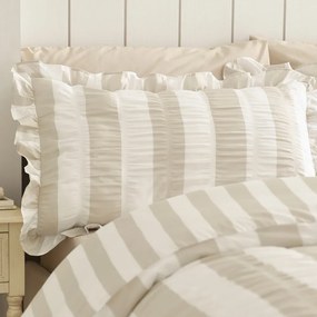 Lenjerie de pat bej pentru pat dublu cu 3 piese 200x200 cm Seersucker Frill Stripe – Catherine Lansfield