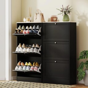 HOMCOM Dulap Îngust pentru Pantofi cu 3 Sertare și Rafturi Reglabile pe 2 Niveluri, 60x23,5x115 cm, Negru | Aosom Romania
