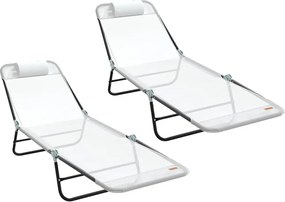 vidaXL Șezlong pliabil 2 pcs Crem 182 x 55 x 85,5 cm Textilenă