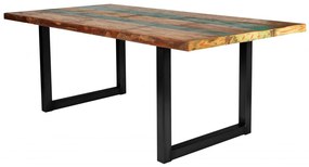 Masa dreptunghiulara cu blat din lemn de tec reciclat Tables &amp; Benches 160 x 85 x 76,5 cm multicolor/neagra