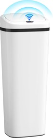 HOMCOM Coș de Gunoi Automat pentru Bucătărie 50 L Îngust din Oțel Inoxidabil cu Senzor Infraroșu Mod Manual Anti-amprente Alb | Aosom Romania