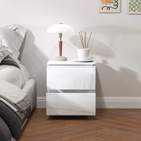 HOMCOM Măsuță de Noapte cu 2 Sertare Măsuță de Noapte pentru Dormitor Sufragerie 40x34x45 cm Alb Lucios | Aosom Romania