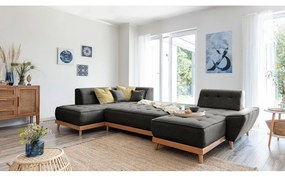 Canapea extensibilă în formă de "U" cu șezlong pe partea stângă Miuform Dazzling Daisy, gri închis