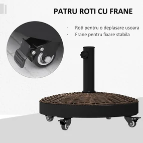 Outsunny Bază pentru Umbrelă de Grădină Rotundă cu 4 Roți și Frâne, Ø52x41 cm, Bronz | Aosom Romania