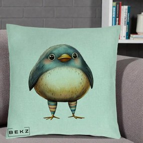 Perna Decorativa Pasare Teal-Bej cu Sosete Curcubeu, 40x40 cm, Verde Menta, Husa Detasabila, Perna Inclusa, BEKZ®