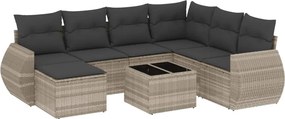 vidaXL Set mobilier de grădină cu perne, 8 piese gri deschis poliratan