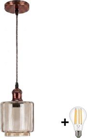 Brilagi - Lampă suspendată LED pe cablu R GLASS 1xE27/60W/230V Ø14 cm cupru/bej fumuriu