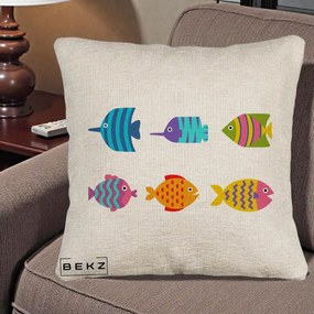 Perna Decorativa Pesti Colorati Cartoon, 40x40 cm, Bej Canapea, Husa Detasabila, Perna Inclusa, BEKZ®