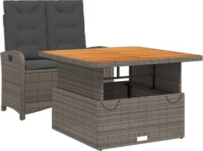 vidaXL Set mobilier de grădină cu perne, 2 piese, gri, poliratan
