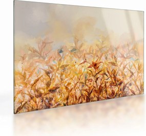 Tablou pe sticlă - Frunze în culori de toamnă, pictură în ulei (70x50 cm)