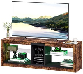 HOMCOM Mobilier TV cu lumină LED și telecomandă, rafturi și compartimente deschise, 140x35x47cm, maro | Aosom Romania