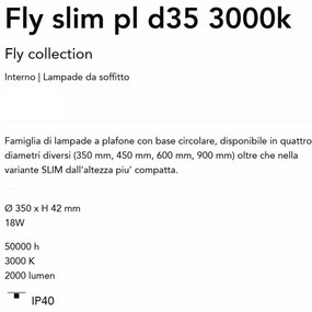 Plafoniera LED moderna Fly slim pl d35 3000k alba