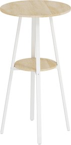 HOMCOM Masă Înaltă Rotundă cu Raft, Masă Modernă pentru Bucătărie sau Dining, PAL, Metal, Lemn Natural și Alb | Aosom Romania
