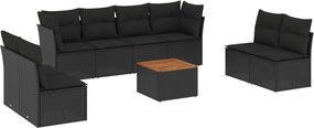 vidaXL Set mobilier de grădină cu perne, 9 piese, negru, poliratan