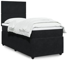 vidaXL Pat box spring cu saltea, negru, 80x200 cm, catifea