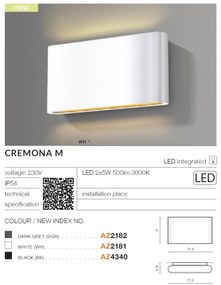 Aplica LED de perete exterior ambientala IP54 CREMONA M negru