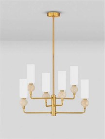 Candelabru cu 6 brate, Metal, Auriu, Travertin, Sticla, FILOMENA