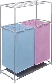 vidaXL Coș sortare rufe, 2 secțiuni, cu un raft superior pentru uscare