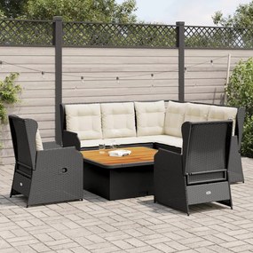 3262611 vidaXL Set mobilier de grădină cu perne, 6 piese, negru, poliratan