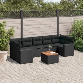 3256363 vidaXL Set mobilier de grădină cu perne, 8 piese, negru, poliratan