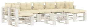Set mobilier de gradina din paleti cu perne crem, 8 piese, lemn cream and white, 1
