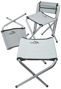 Masă camping pliabilă + 4 scaune alb/crom