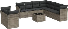 vidaXL Set mobilier de grădină cu perne, 10 piese, gri, poliratan