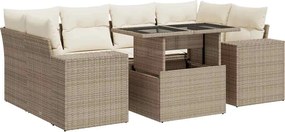 vidaXL Set canapele de grădină, 7 piese, cu perne, bej, poliratan