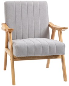 HOMCOM Fotoliu în Design Scandinavian, Catifea, Lemn Masiv, 68 cm x 74 cm x 82 cm, Gri deschis | Aosom Romania