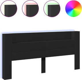 vidaXL Tăblie cu dulap și LED, negru, 220x16,5x103,5 cm