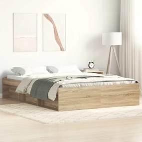 vidaXL Cadru de pat dublu, stejar sonoma, 135x190 cm