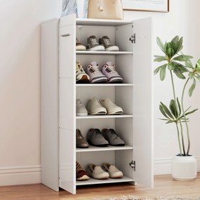 HOMCOM Dulap pentru Pantofi Lucios, Mobilier Modern cu Rafturi Reglabile pentru Hol, Coridor, Capacitate 10 Perechi, Alb | Aosom Romania