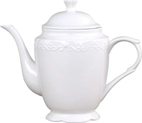 Ceainic din porțelan alb, H20/D12 cm, model dantelă în relief, „Provence"