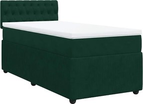 vidaXL Pat box spring cu saltea, verde închis, 90x200 cm, catifea