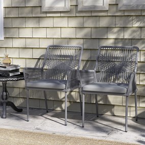 Outsunny Set de 2 scaune de grădină, scaune pentru terasă, perne lavabile, spătar, brațe, oțel, ratan, gri închis | Aosom Romania