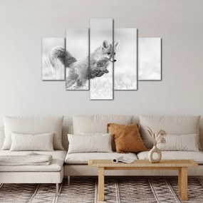 Tablou - Vulpe care sare,alb-negru (150x105 cm)