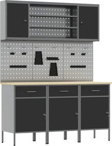 vidaXL Dulap de lucru cu sertar 7 pcs Negru Lemn ingineresc și oțel