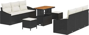 vidaXL Set de canapele pentru grădină cu pernă 9 pcs Negru poliratan
