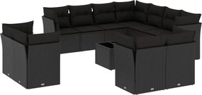vidaXL Set canapele de grădină, 12 piese, cu perne, negru, poliratan